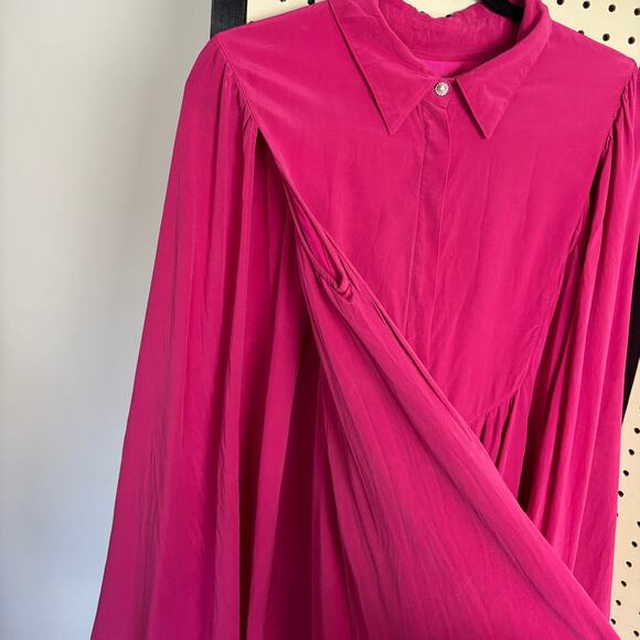 Maeve Silk Cape Dress — Minimalist Evening Quiet Luxury- Pink M - Picture 8 of 9